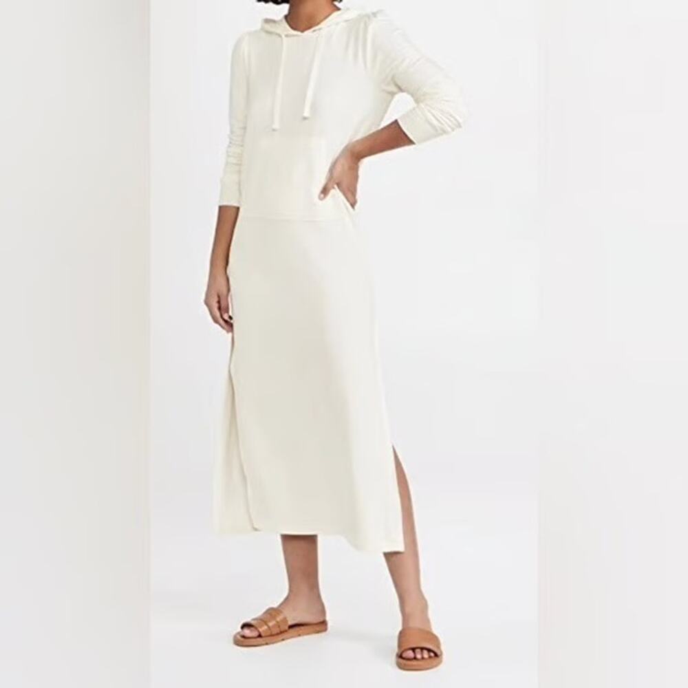 NEW Z Supply Cream Hooded Midi Sweatshirt Dress Modal Long‎ Sleeve Lounge Maxi - Picture 2 of 9